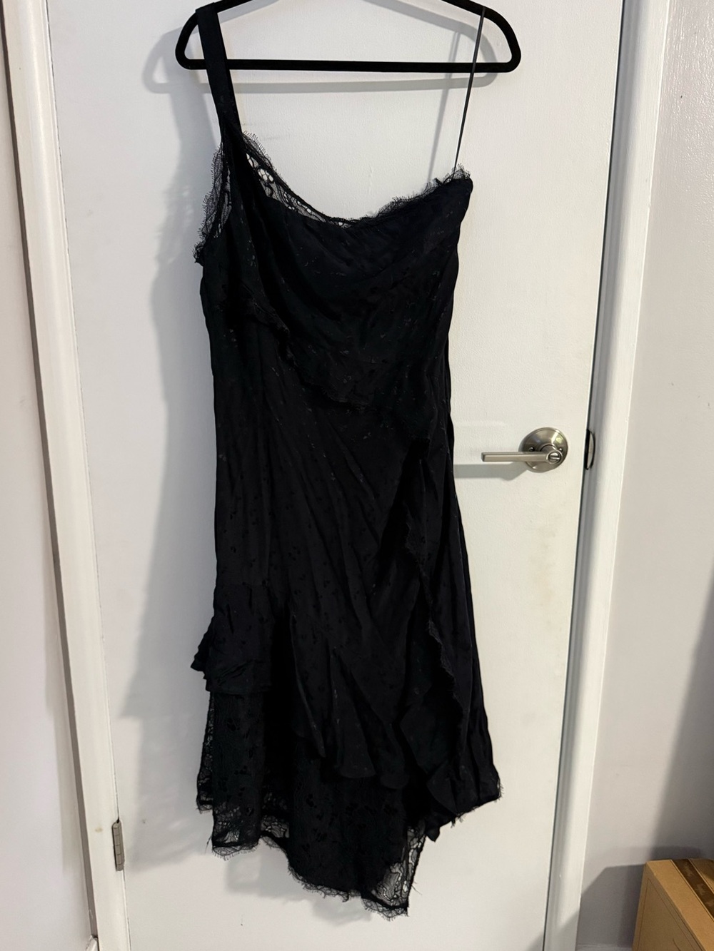 Anthropologie Black Lace-Trim Midi Slip Dress